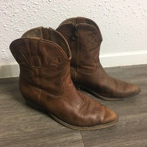 Brown Leather Ankle Cowboy Boots